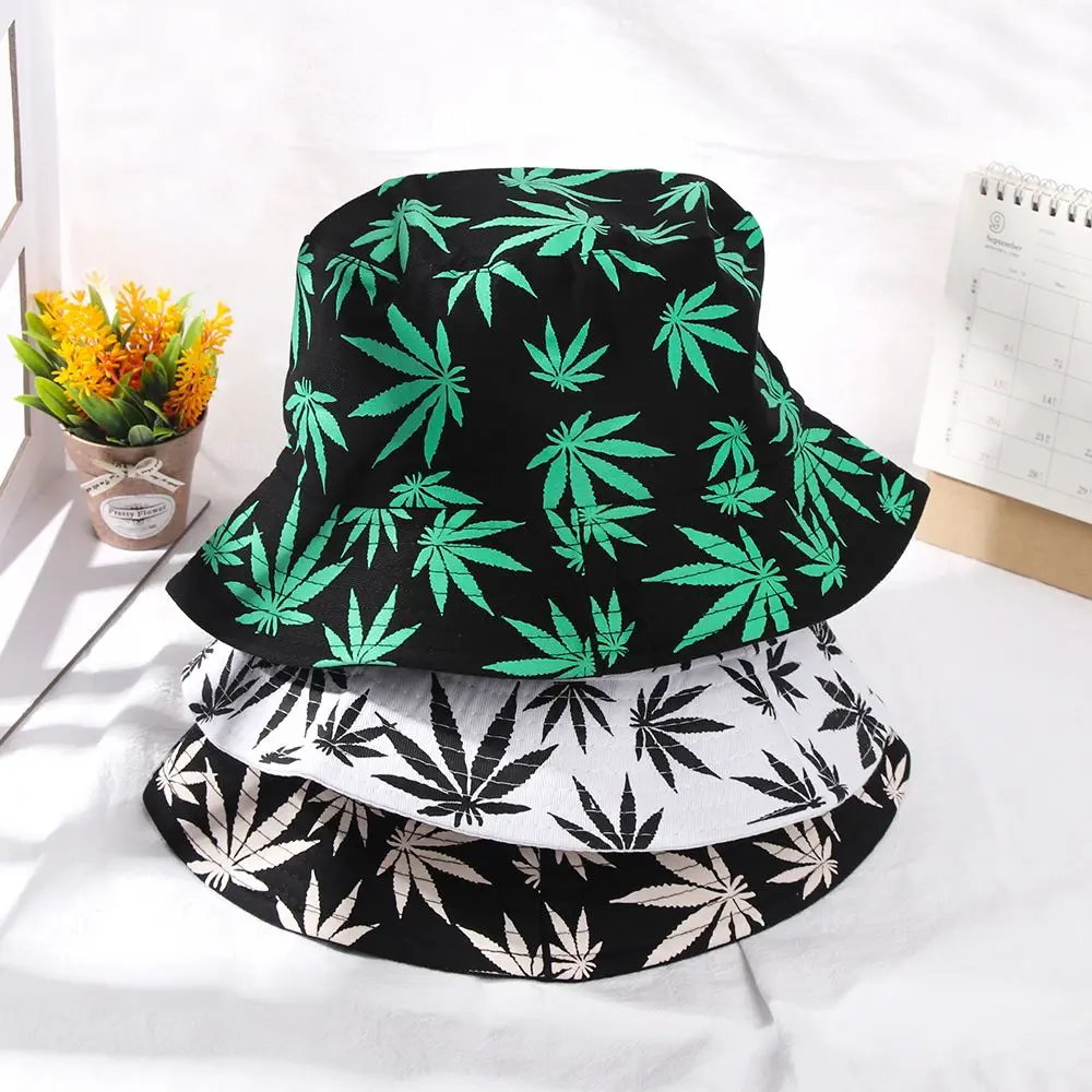 

Women Men Cotton Casual Print Hip Hop Cap Fisherman Hats Boonie Gift Maple Leaf