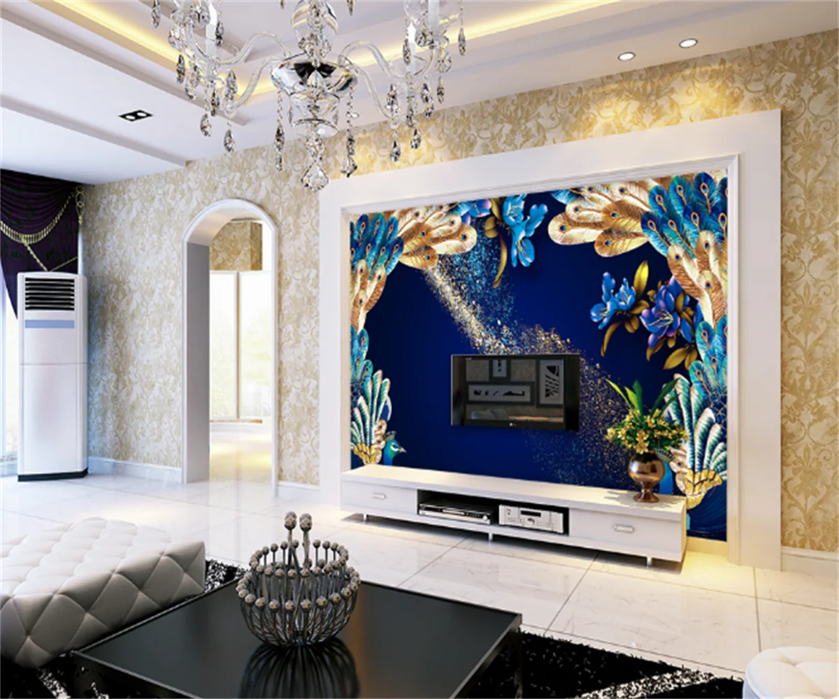 

Customize any size 3D wallpaper mural noble luxury rich peacock TV background wallpaper hotel tooling decoration stickers papel