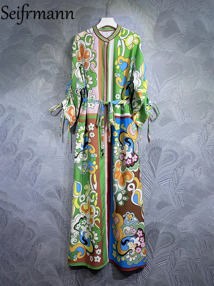 

Платье Seifrmann женское с длинным рукавом, модное дизайнерское Свободное длинное платье на шнуровке, с принтом колор-блок, лето