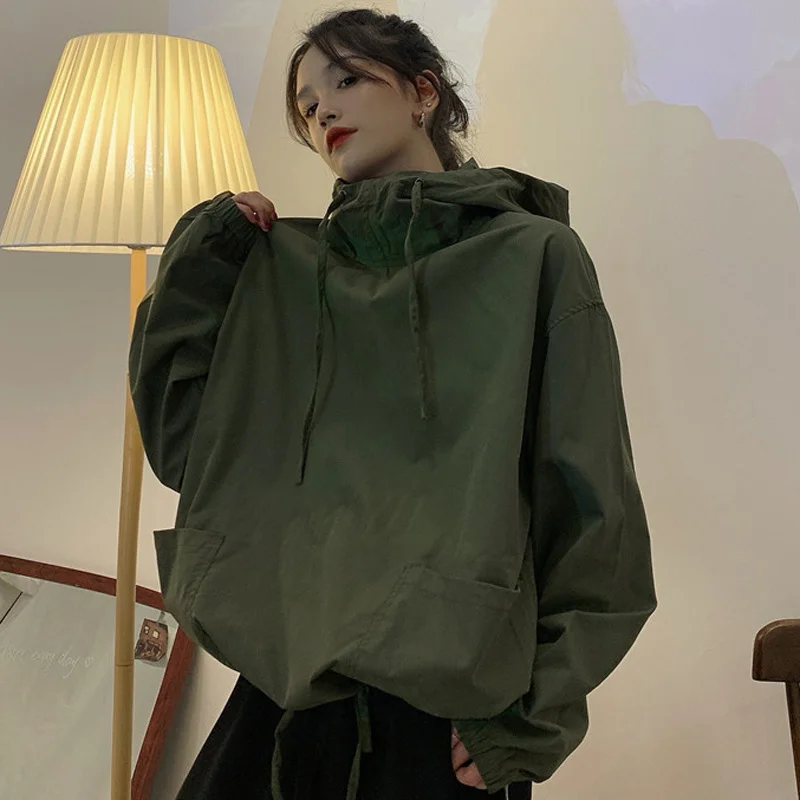 

Military Green Tooling Sweatshirt Women's Spring New Loose Casual Fashion Lazy Thin Style Top