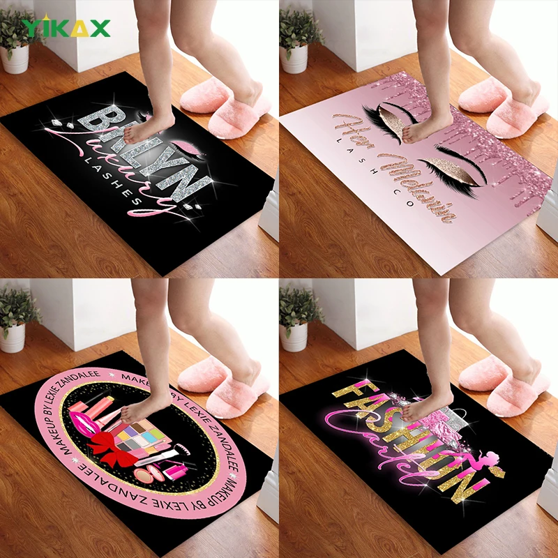

Elegant Nails Beauty Salon Rug Stylish Gold Nail Salon Doormat Living Room Rugs Non-slip Bedroom Carpet Black Felt Floor Mat