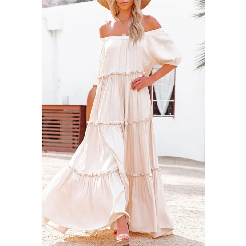 

Женское элегантное длинное платье макси, модное Повседневное платье с открытыми плечами и коротким рукавом, сказочное богемное платье для ...