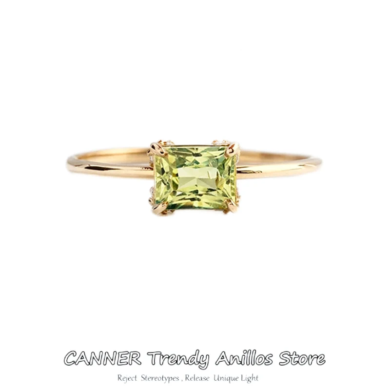 

CANNER Fashion Rings 925 Silver Jewelry for Women Olive Green Zircon Gemstones Ornaments Finger Ring Wedding Party Gifts Anillos