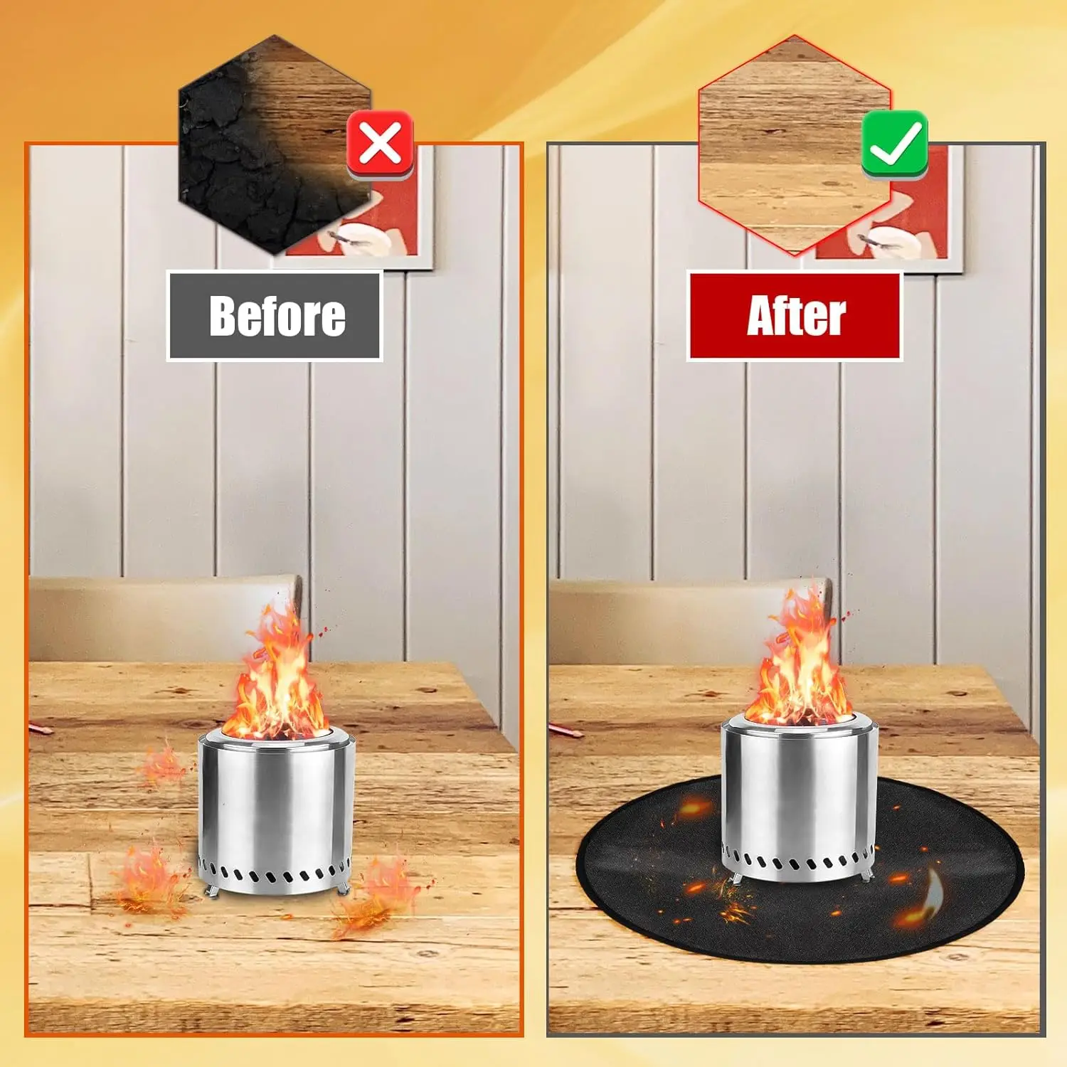 Огнеупорный коврик Blcak Круглый огнеупорный для плиты 3-слойный толстый