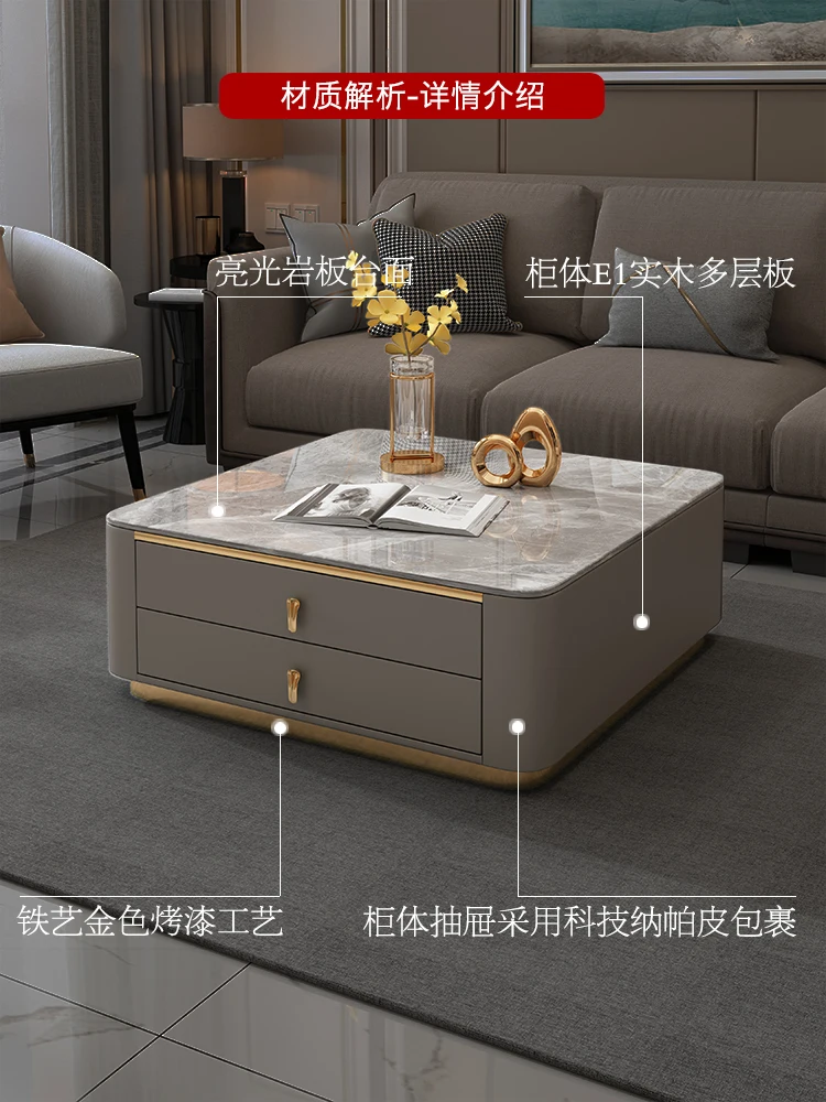 

Bright rock plate square tea table light luxury modern high-end living room rock plate tea table TV cabinet combination househol