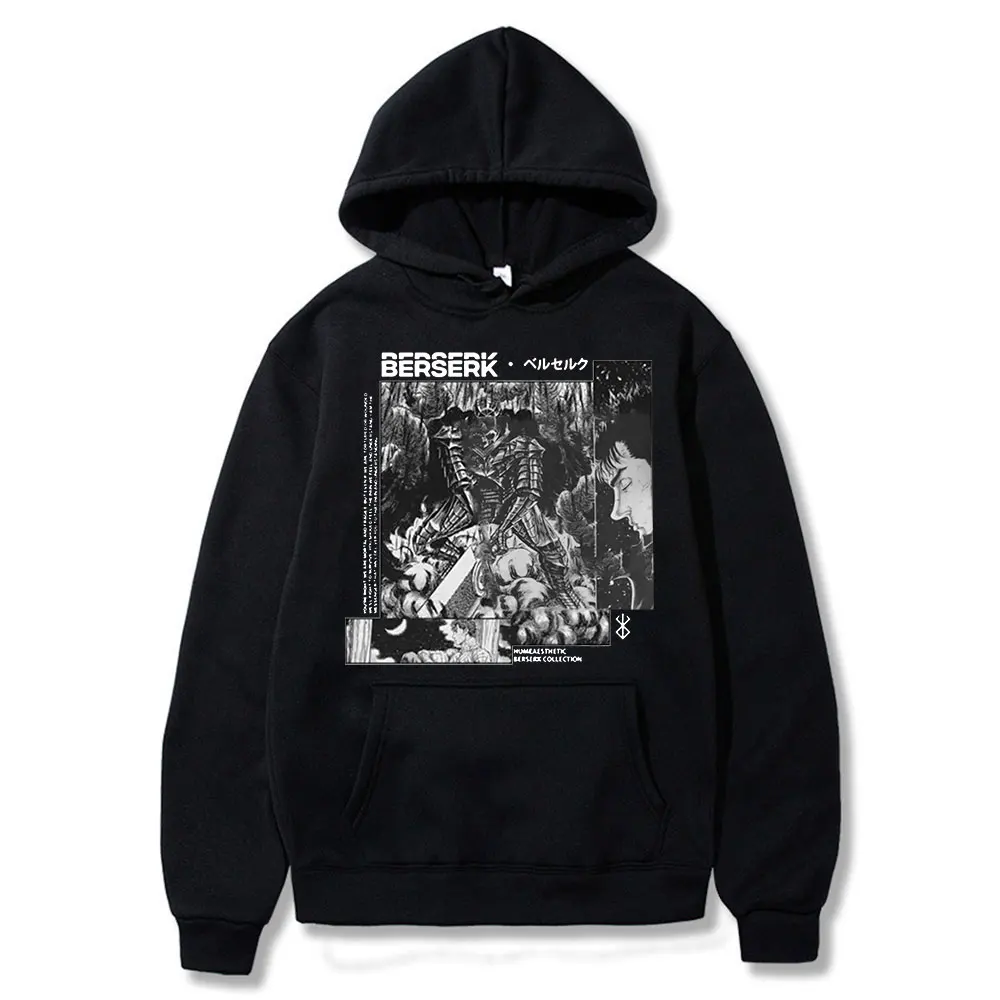 

Japan Anime Berserk Guts Letter Manga Hoodie Sweatshirt Gothic Harajuku Pullover Fashion Long Sleeve Men Women Black Sweatshirts