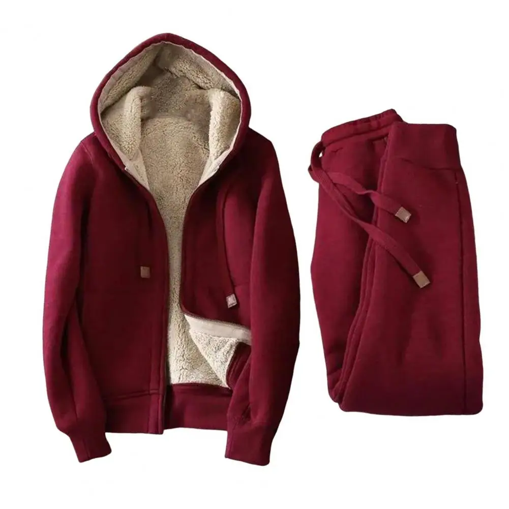 Зимние утепленные флисовые толстовки с капюшоном женский костюм из двух