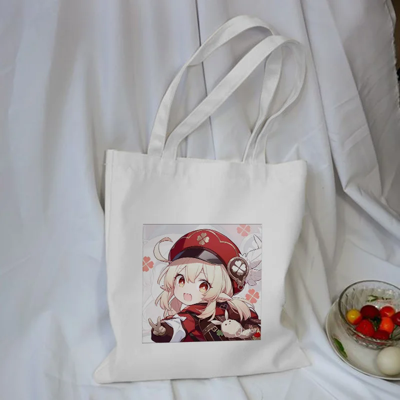 

Shoulder Tote Shopper Canvas Beach Bag Bags Reusable White Hand Bags Women Genshin Game Aesthetic Art Vintage Casual Cloth Bag
