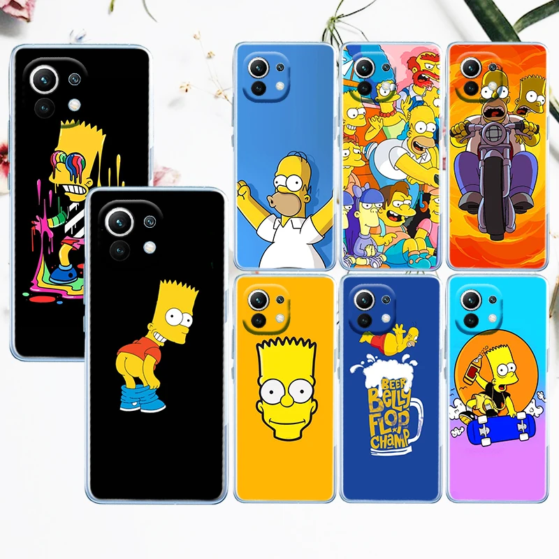 

Disney Cute Anime Simpsons Phone Case Transparent For Xiaomi Mi 12X 12 11 11T 11i 10T 10 Pro Lite Ultra 5G 9T 9SE A3 4G Fundas
