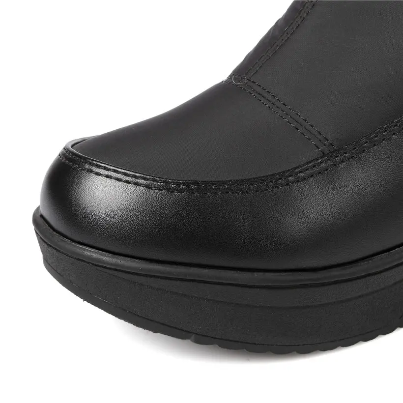 2022 Winter Women Snow Boots Platform Wedge Med Heels Round Toe Black White Down Plush Casual Travel Lady Slip-on Mid-calf Boots