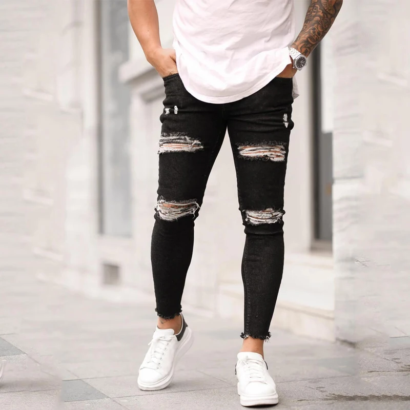 Sexy Ripped Jeans Men Slim Long Pencil Pants Spring Hole Men Fashion Thin Skinny Jeans Male Hip-hop Trousers Clothes Clothing