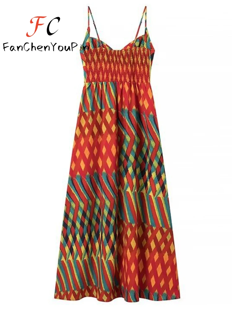 Платье женское длинное на бретельках с принтом без рукавов