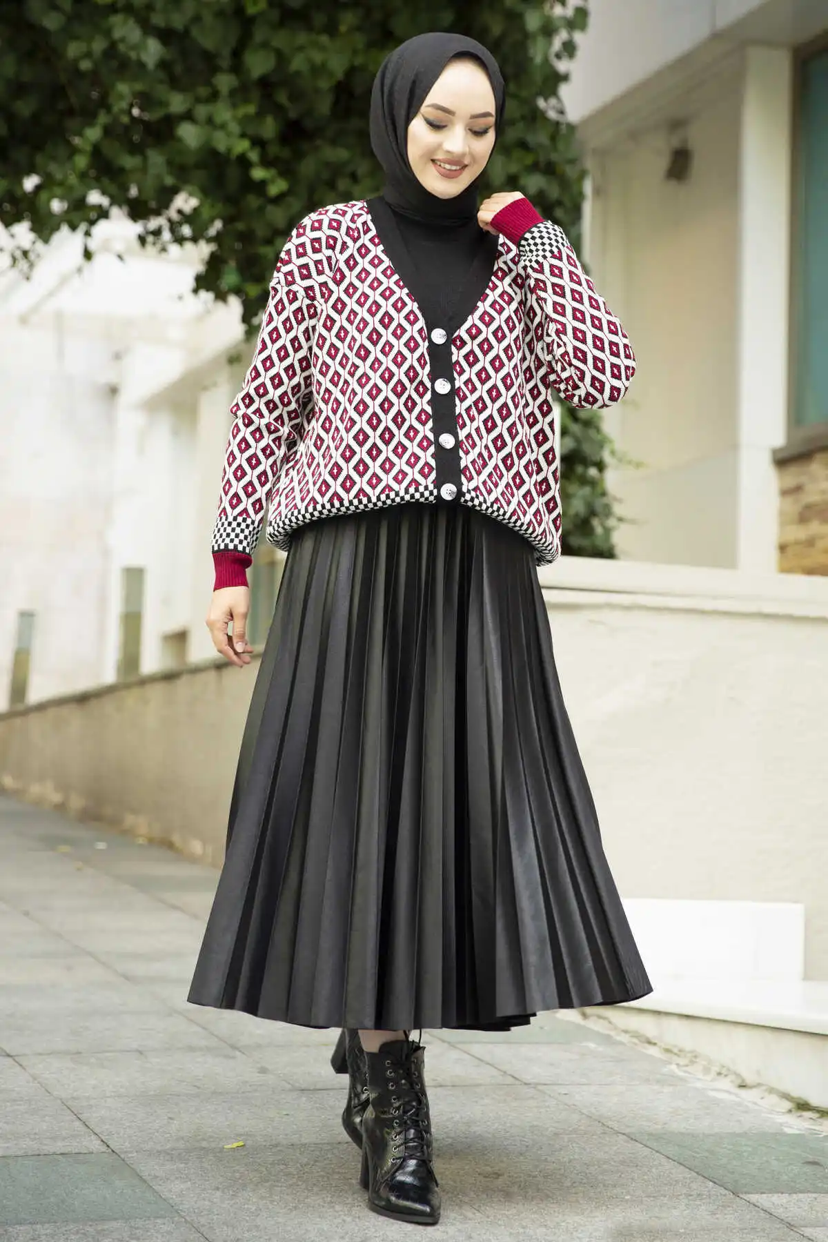 Stripe Pattern Hijab Cardigan Black Winter Autumn 2021 Muslim Women Hijab headscarf Islamic Turkey