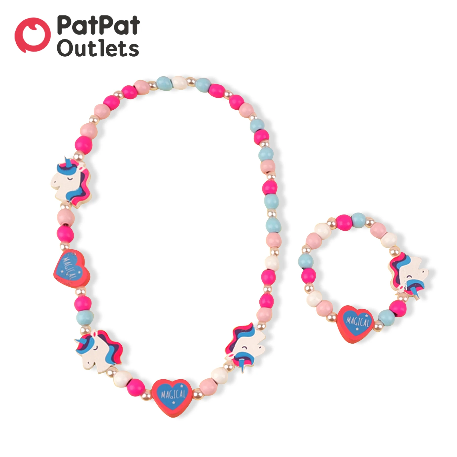 

PatPat 2-pack Baby Accessories Baby Girl Mother Kids Wood Floral Unicorn Beaded Necklace and Bracelet Jewelry Set for Girls