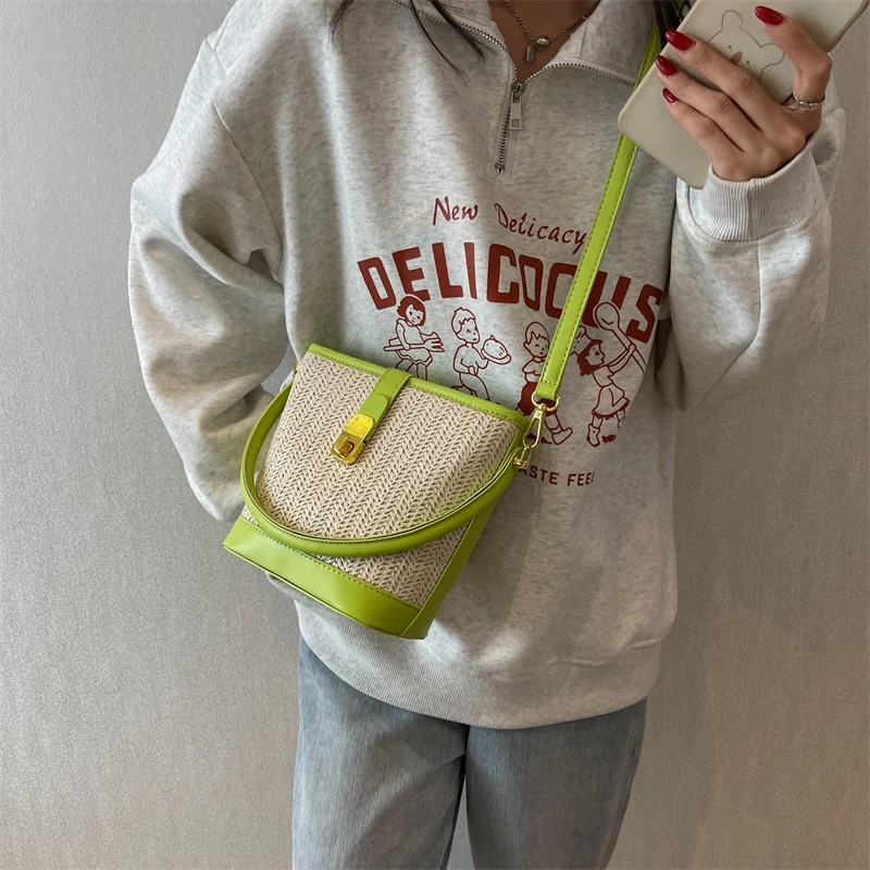 Jin Mantang Small Straw Bucket Underarm Bags For Women 2023 Summer Crossbody Bags Lady Travel Purses And Handbags With Short