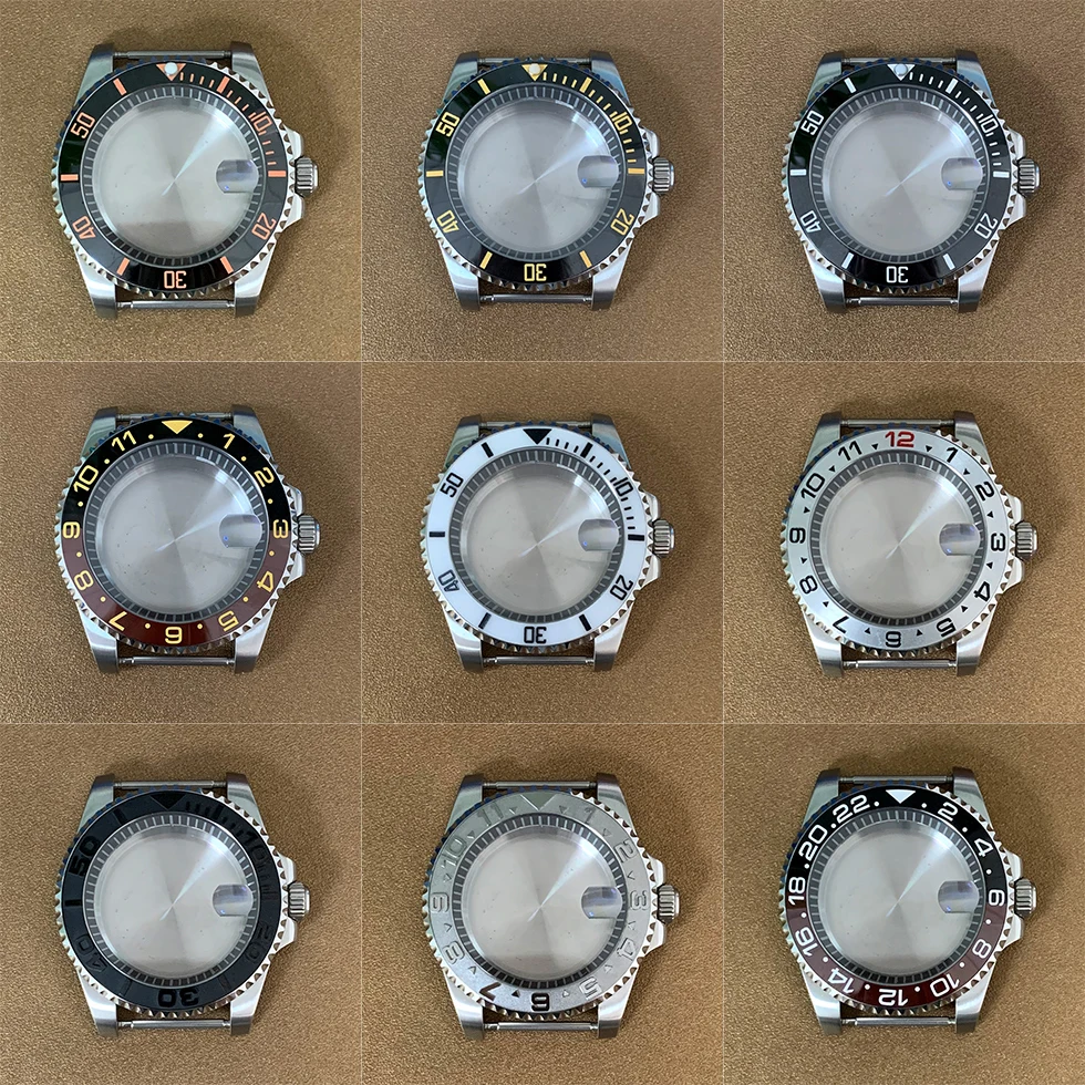 40mm Watch Case Fine Stainless Steel 316L Black Inner Ring Sapphire Glass Ceramic Ring Fit NH35 NH36 Movement Men Watch Part