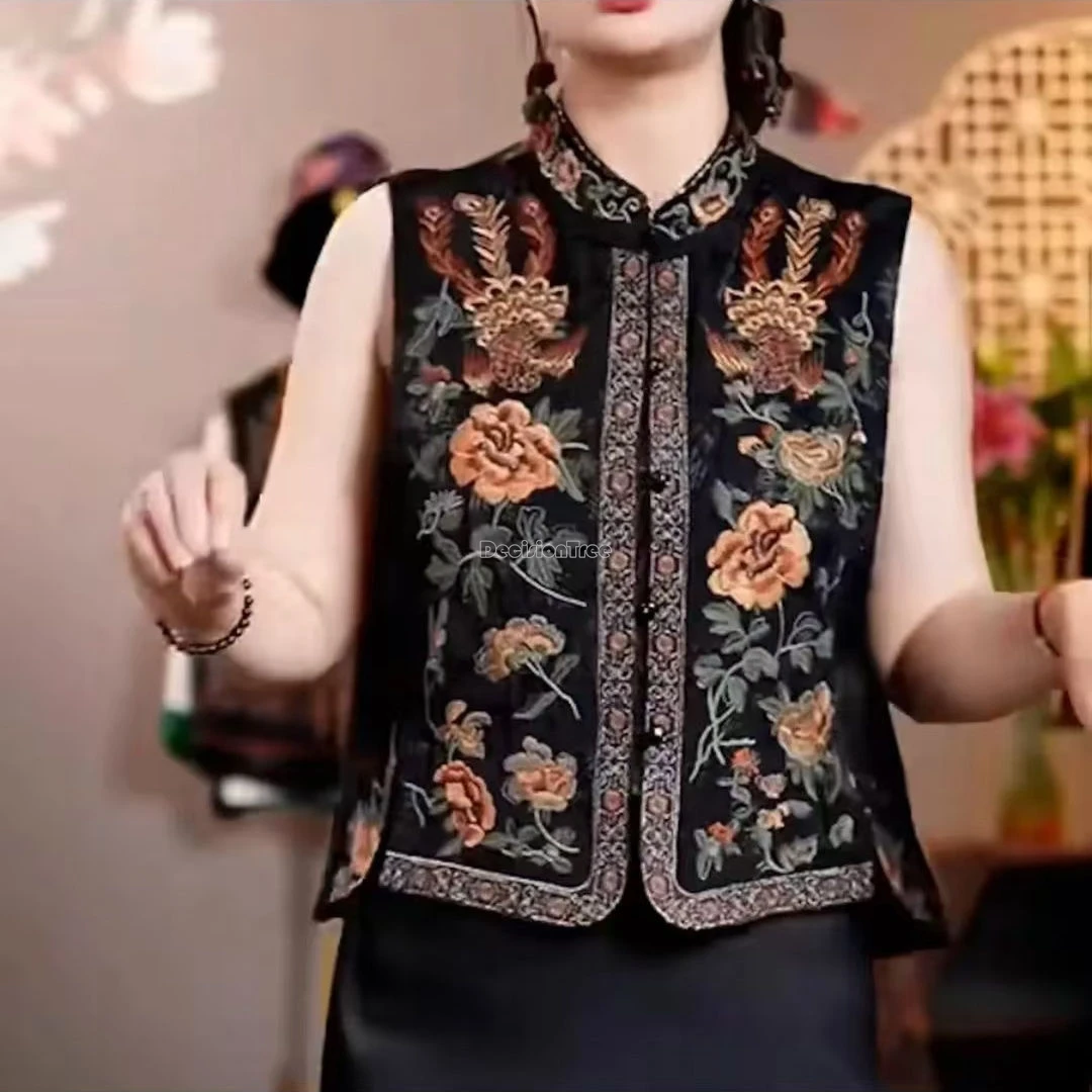 2024 китайский улучшенный женский жаккардовый жилет без рукавов в национальном
