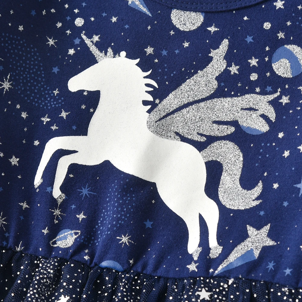 VIKITA Children Unicorn Dresses Girls Birthday Party Performance Prom Gown Elegant Dress Toddlers Long Sleeve Princess Dresses