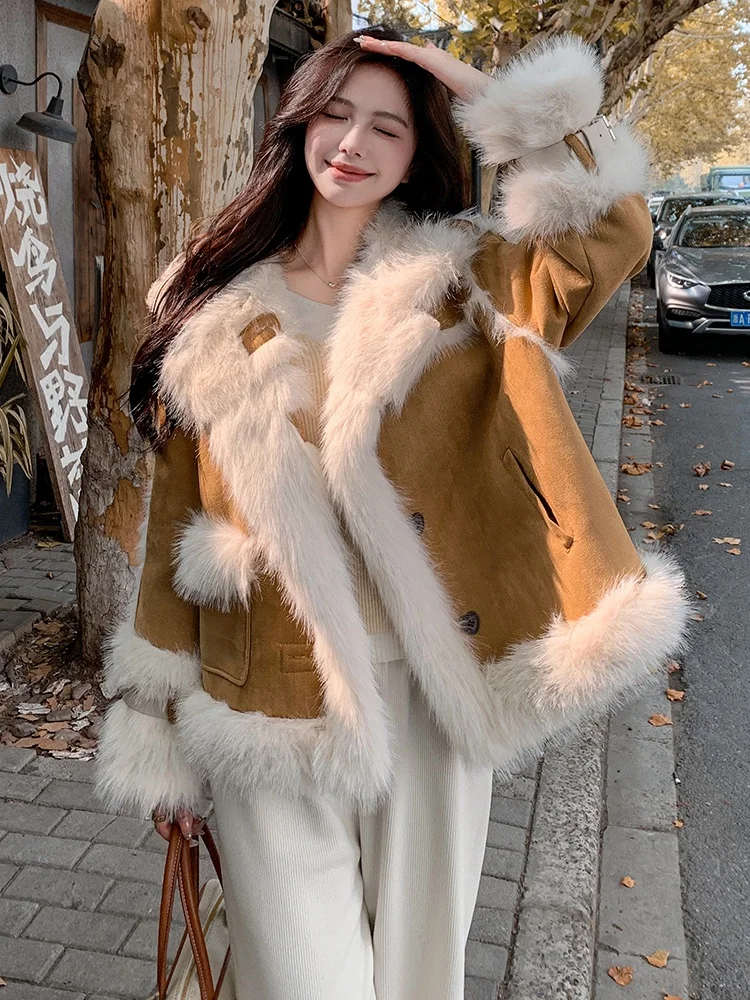 Защита окружающей среды меховая замшевая верхняя одежда женская осень и зима 2024