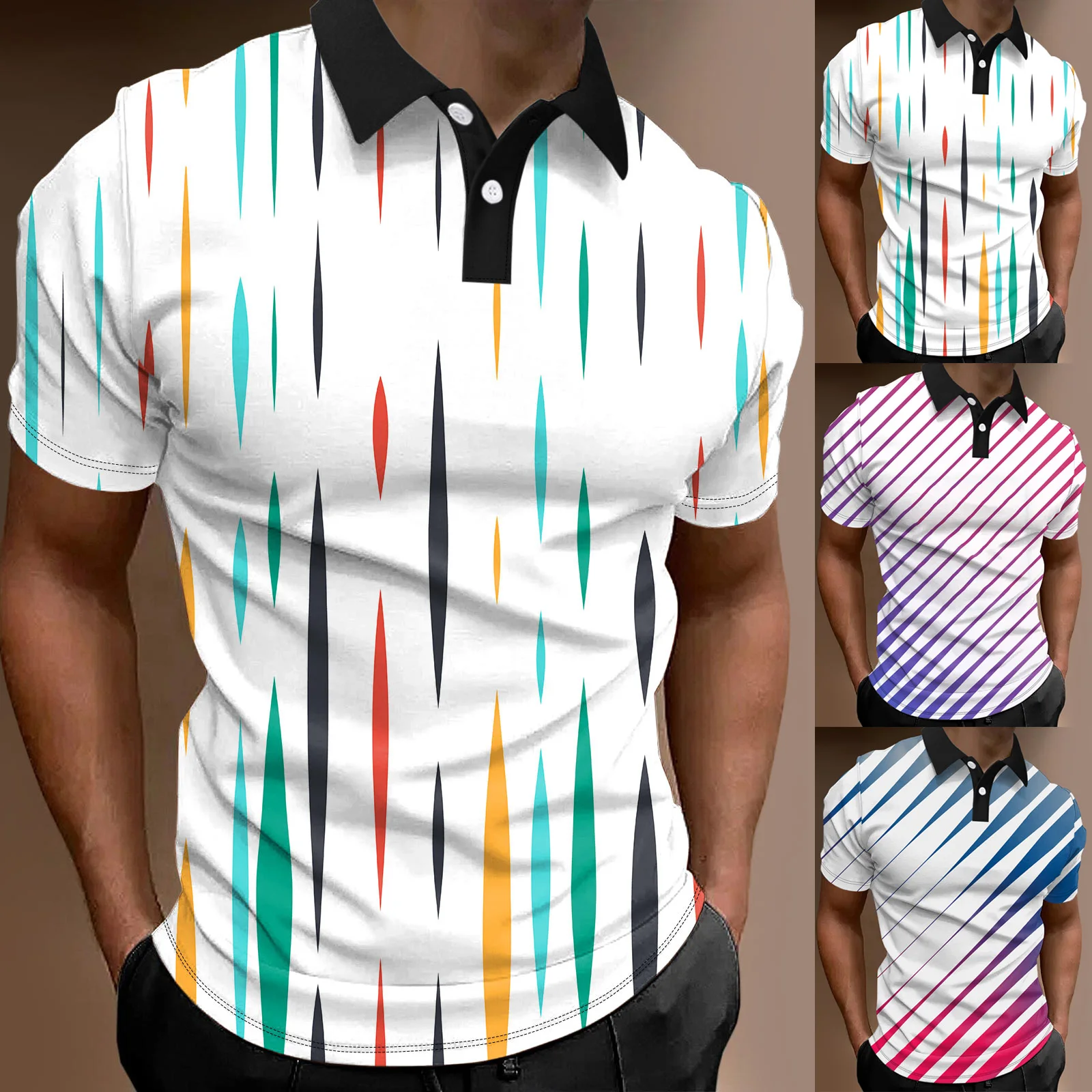 

Men Fashion Spring Summer Casual Short Sleeve Turndown Neck Printed T Shirts Top Blouse Men Running Shirt