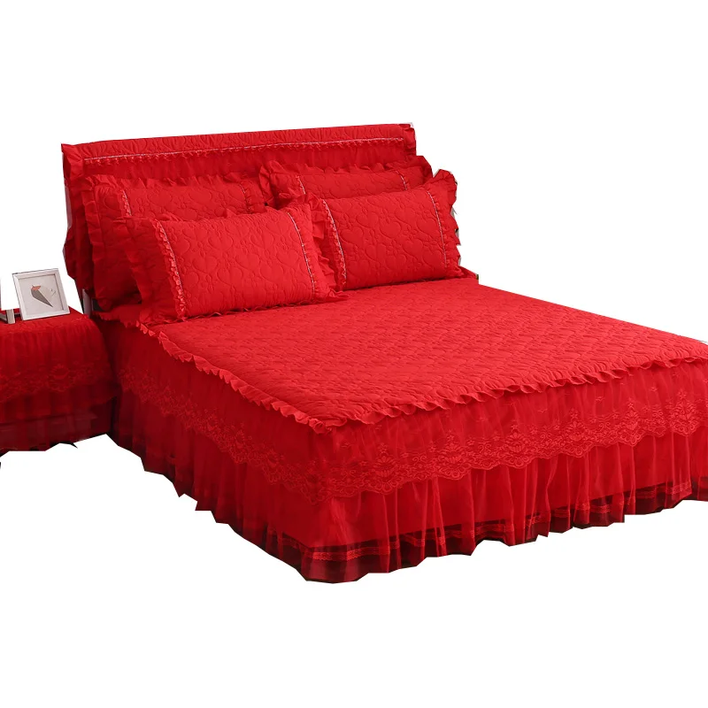 Корейская принцесса утолщенная стеганая кружевная юбка-кровать большой красный