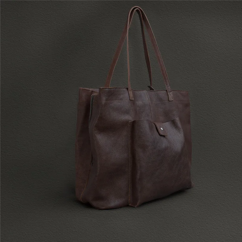 Fashion retro luxury natural real leather men's oversized tote bag daily outdoor travel large-capacity real cowhide shoulder bag