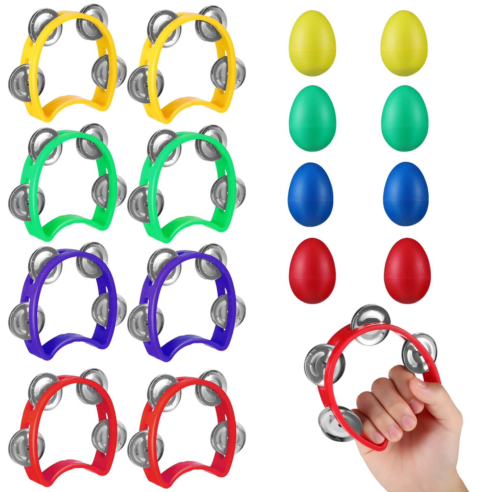 

Four Bell Circle Party Tambourine Toys Plastic Tambourines Musical Egg Shakers Handheld