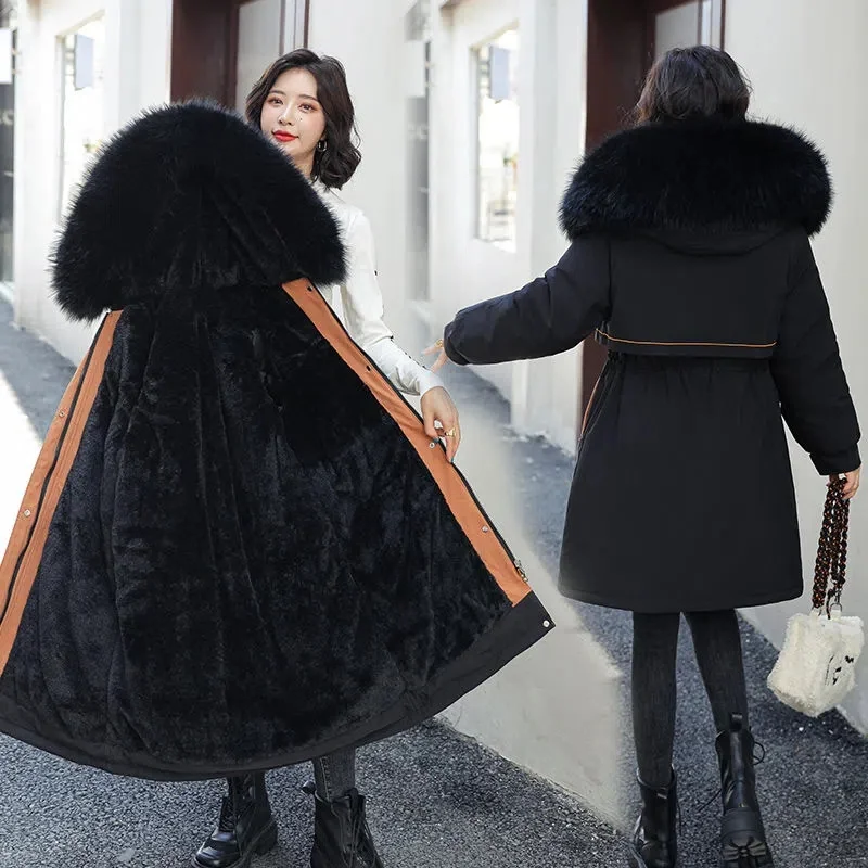 New Fashion 2022 Winter Jacket Women Parka Long Coat Wool Liner Hooded Parkas Fur Collar Warm Wear Padded Clothes Outerwear