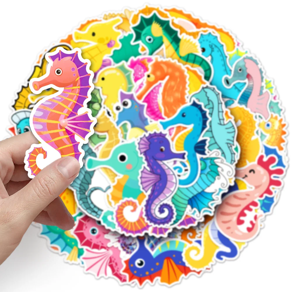 

10/50PCS Sea Animal Color Seahorse Cartoon Sticker DIY Phone Laptop Luggage Skateboard Graffiti Decals Fun for Kid Toy