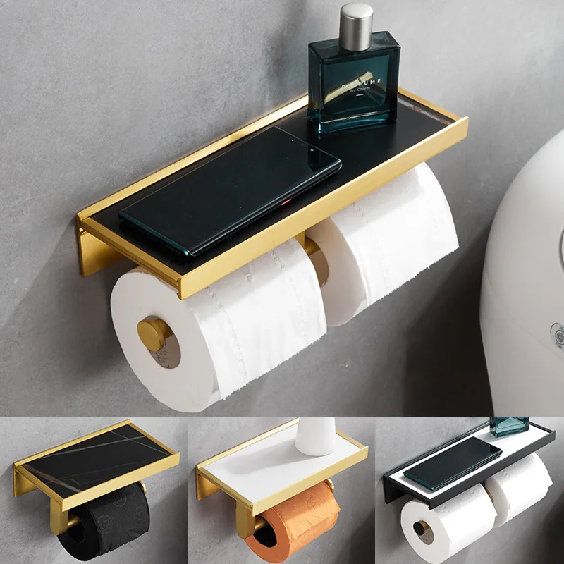 

Punch-free Aluminum Alloy Roll Paper Toilet Paper Holder Wall Hanging Toilet Board Toilet Paper Roll Holder Mobile Phone Rack