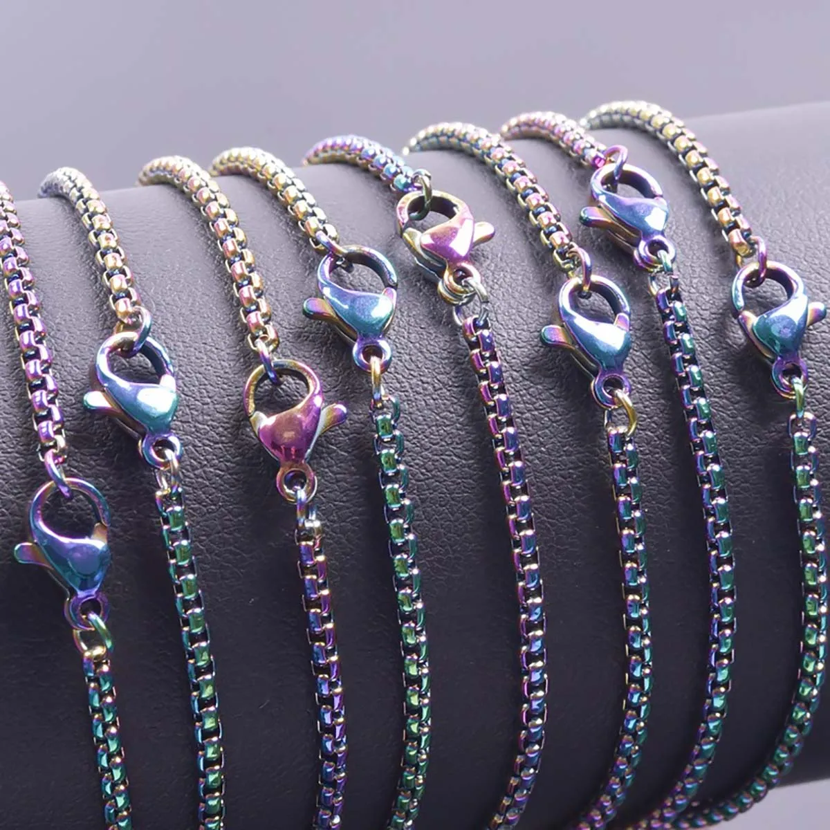 

2Pcs Colourful Stainless Steel Square Pearl Shaped Chain Necklace Width 2mm Length 40/45/50/55/60/70/80/90cmDIY Accessories