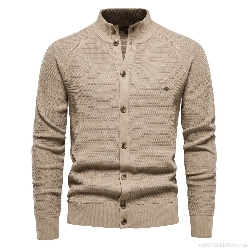 New Solid Color Knitted Men's Cardigan Cotton High Quality Button Collar Sweater Business Casual Men's Clothing  Men Sweater