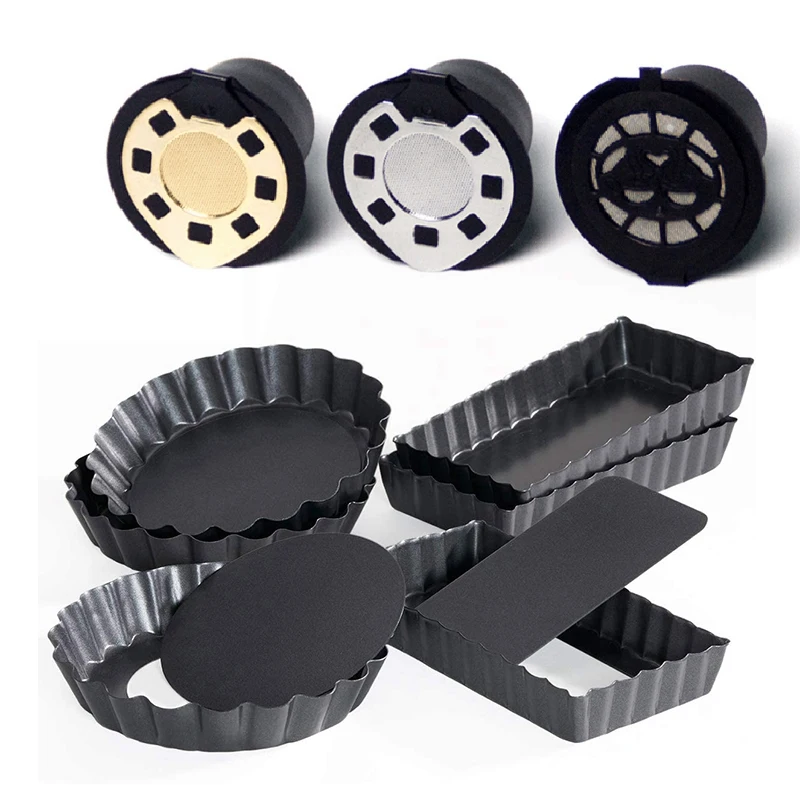 

3Pcs Refillable Reusable Nespresso Coffee Capsule Filter Pod Basket With 6Pcs Tart Quiche Pan Set