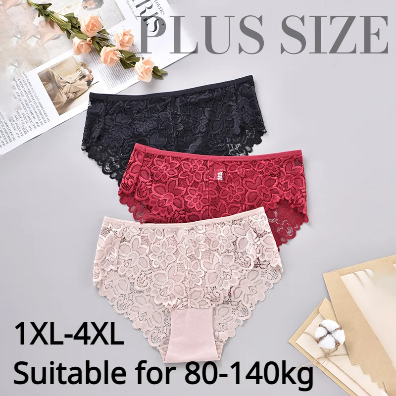 1-4XL New Sexy Panties Plus Size Lace Lingeries Women Comfort Underwear Lady High Waist Briefs Stereoscopic Pattern Underpants