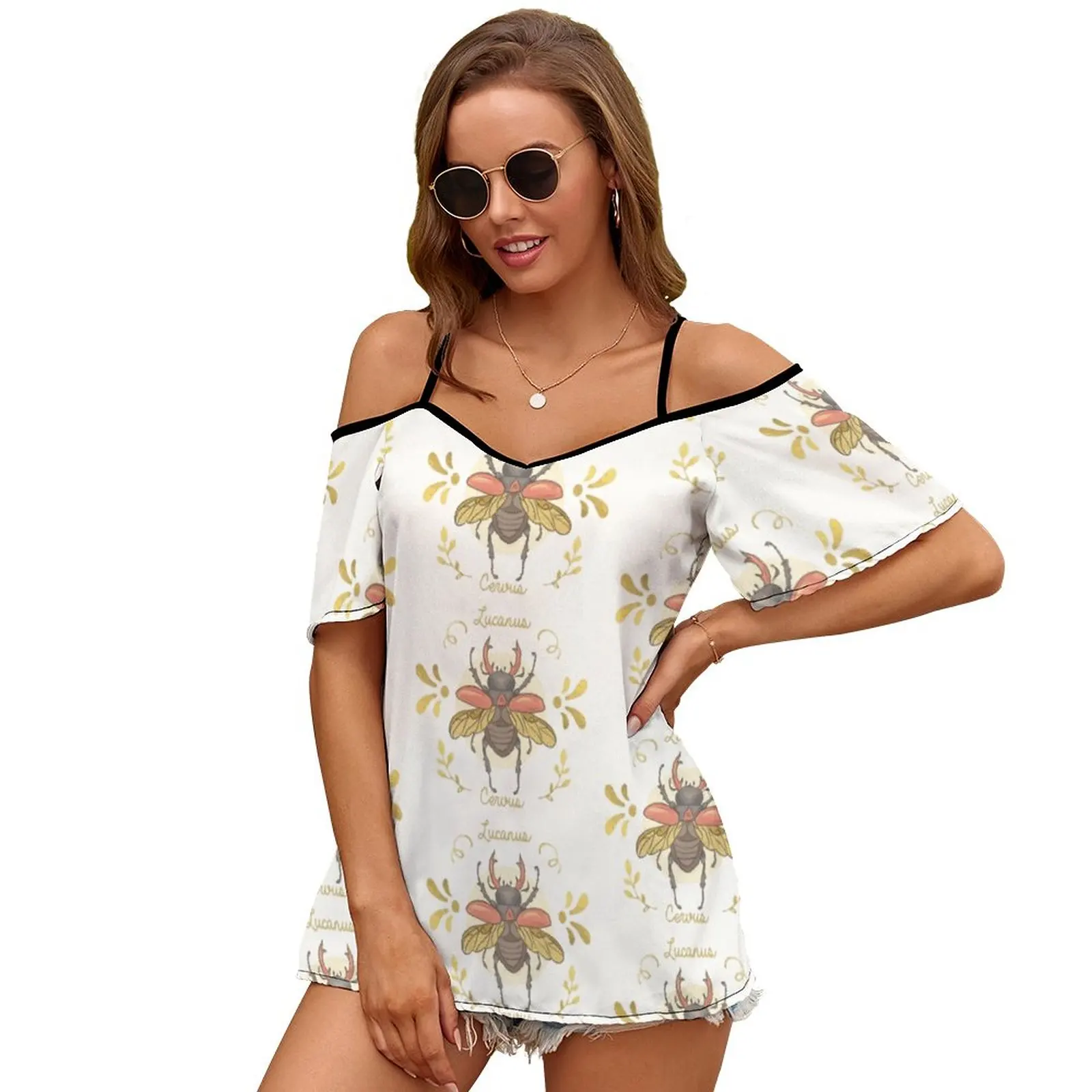 

Lucanus Cervus 2126 Women Print T Shirt Casual Off Shoulder Loose Pullover Tops Fashion Clothes Lucanus Cervus Bug Kever Beetle