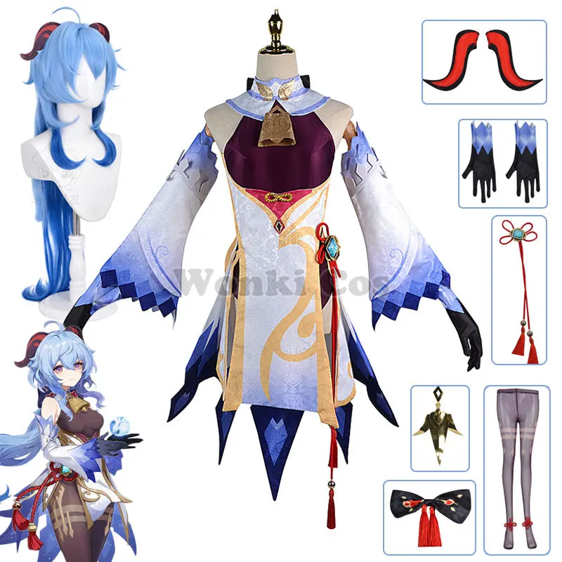

Game Genshin Impact Ganyu Cosplay Costume Jumpsuit with Headwear Horn Genshin Gan Yu Cosplay Party Costumes Full Set