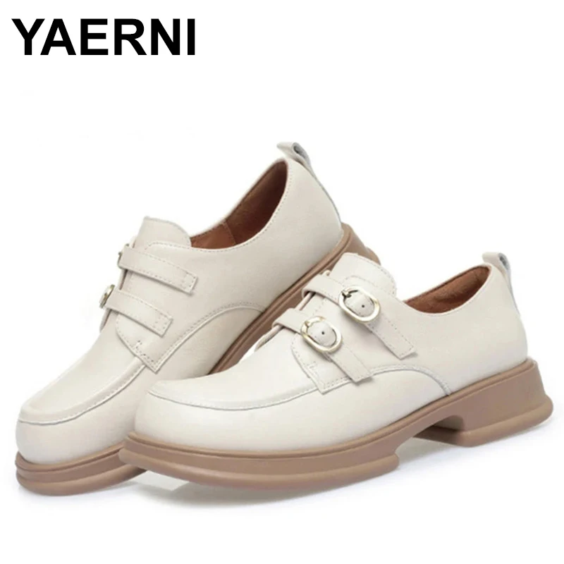 

2023 spring women's leather shoes Black Mid Heel Loafers fashion belt decoration design banquet and office outdoor wear 41-43