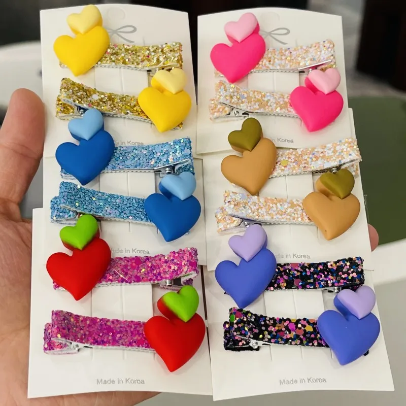 

2Pcs/Set Child Headband With Sweet Bobby Pin Girl Love Shape Hair Accessories Elegant Baby Hairpin Solid color hairclip For Kid