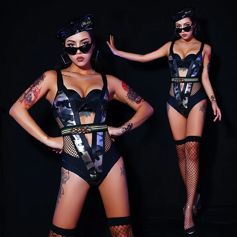 

Сексуальный Камуфляжный боди для ночного клуба Ds свинцовая танцевальная одежда для женщин танцоры ГОГО одежда для джазовых представлений ...