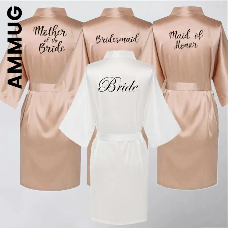 

Ammug Plus Size Satin Silk Robes Wedding BathRobe Bride Bridesmaid Dress Gown Women Clothing Sleepwear Maid of Honor Rose Gold
