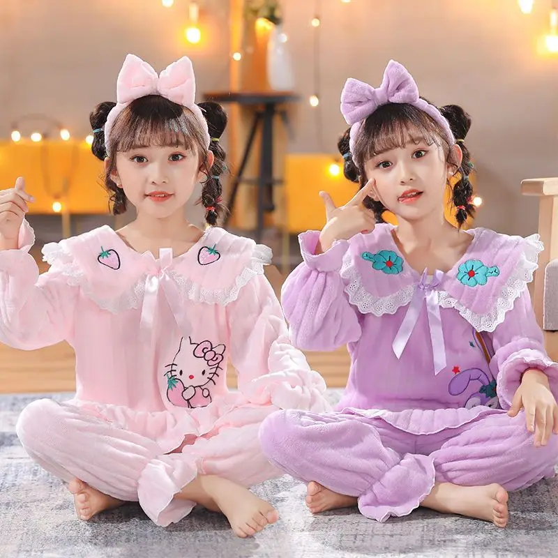 

Осенне-зимняя детская пижама Disney, костюм, фланелевая мягкая Коралловая бархатная Милая принцесса, теплая Милая Домашняя одежда из двух пред...