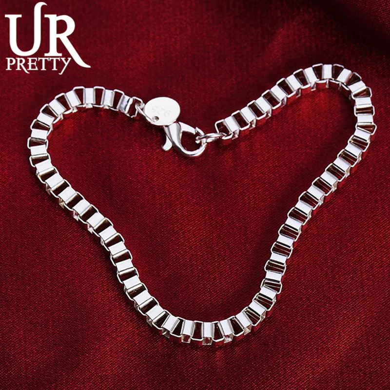 

URPRETTY 925 Sterling Silver 3mm Box Bracelet Chain For Man Women Engagement Wedding Party Charm Jewelry