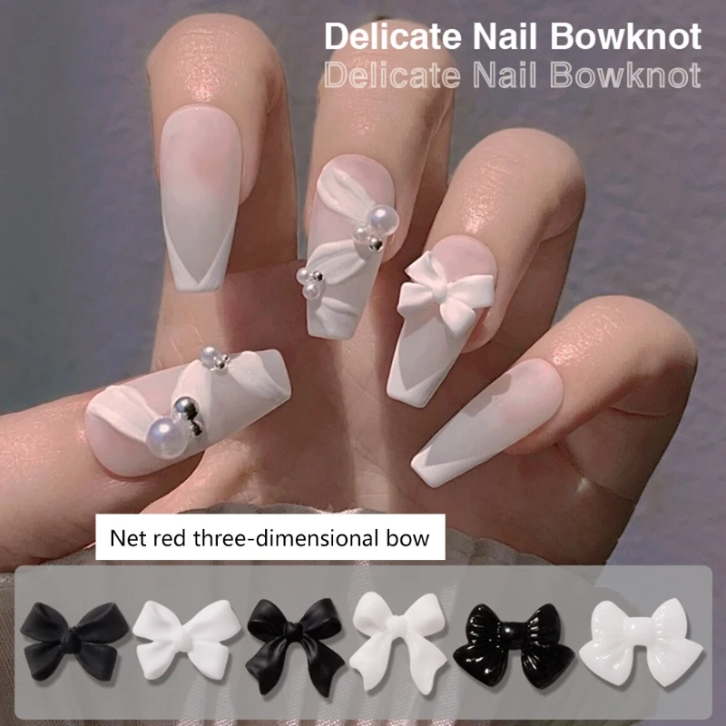 

50pcs Black White Bow Resin Nail Art Decorations 3D Bowknot Nail Charm Ornament Jewelry DIY Manicure Design Classic Decoration