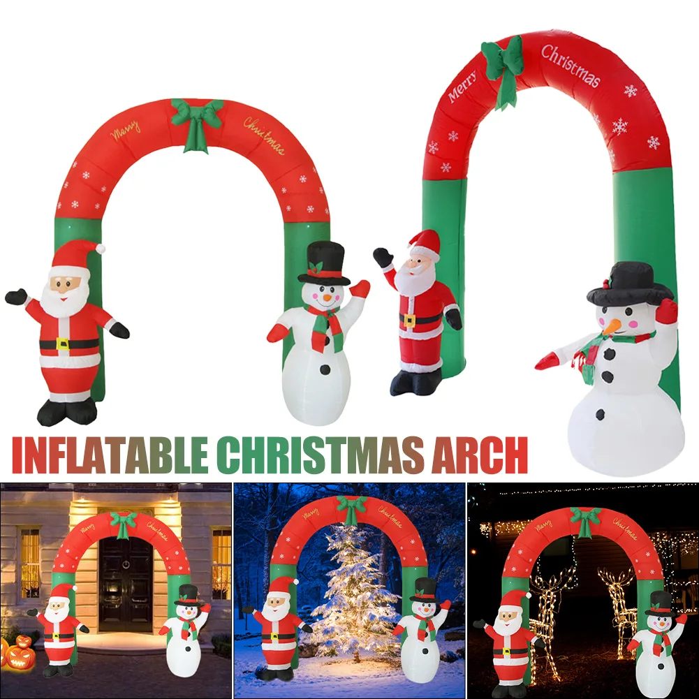 2.4m Christmas Inflatable Archway Outdoor Decoration Santa Claus and Snowman Archway with Blower Garden Yard Gate Party Decor
