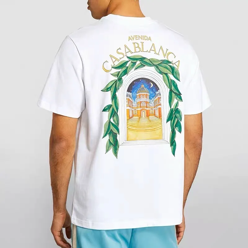 

Man T-Shirts Casablanca Greenery Star Castle Print T Shirt Men Women High Quality Streetwear Tennis Club Short Sleeve Tees Top