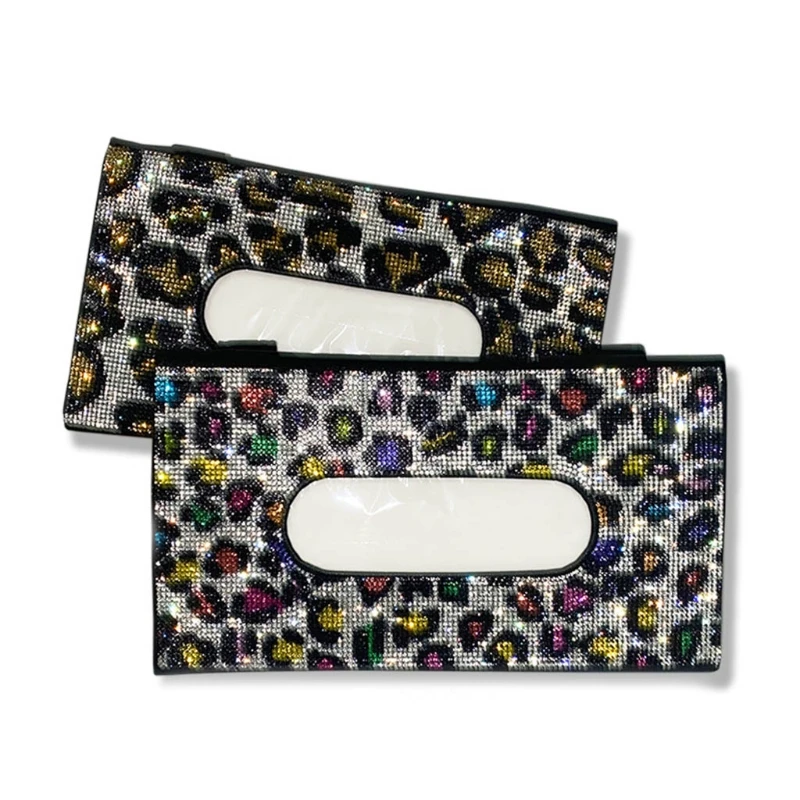 

Shiny Car Tissue Holder Crystal Sparkling Leopard Grain Napkin Holder for Creative Car for Sun Visor Accessories