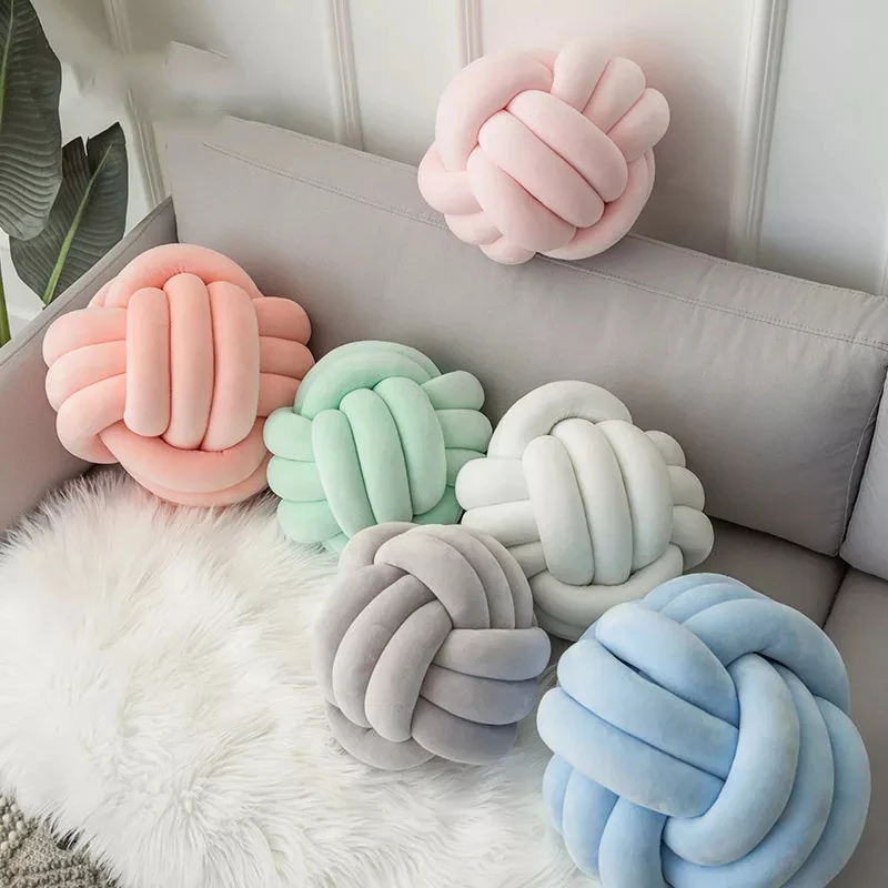 

Soft Knot Ball Cushions Plush Throw Knotted Pillow Cotton DIY Hand Knot Back Cushions Decorative Pillows for Sofa Bed Home Decor