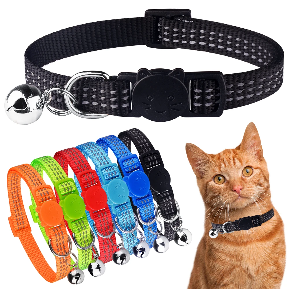 

Регулируемый светоотражающий нейлоновый ошейник для кошек, колокольчик, товары для домашних животных, маленький большой ошейник для кошек,...