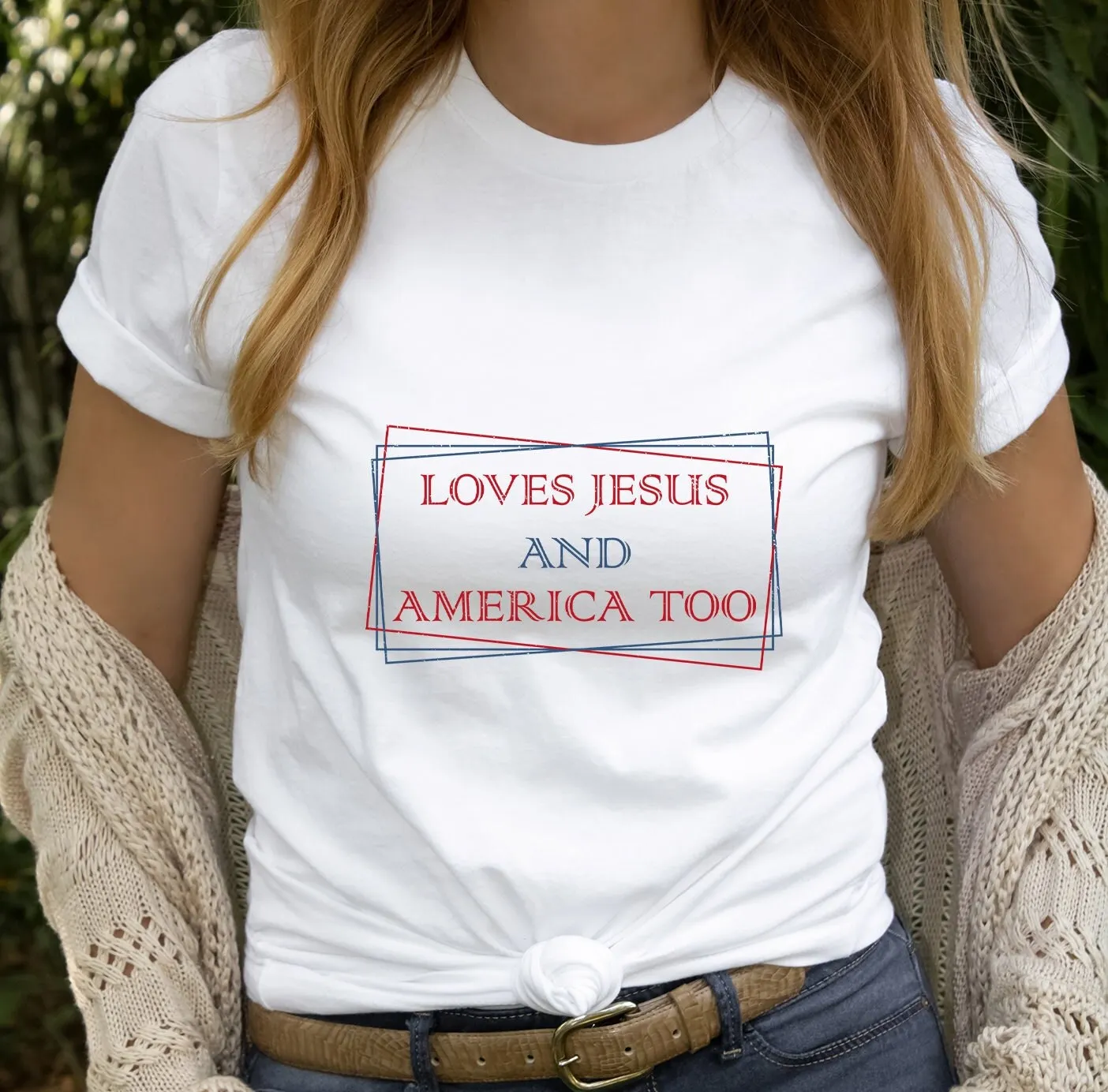 Футболка Loves Jesus And America Too пот патриотический День независимости Христиана США