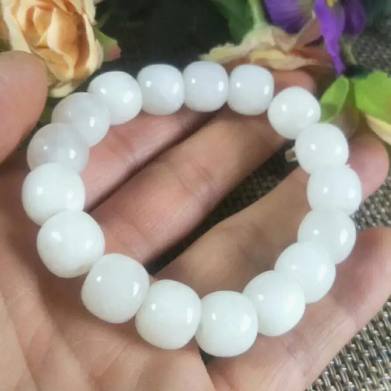 

Natural Hetian Jade 12mm Old Type Bead Jades Bracelet Jewelry Exorcise Evil Spirits Auspicious Lucky Amulet Nephrite Bracelets